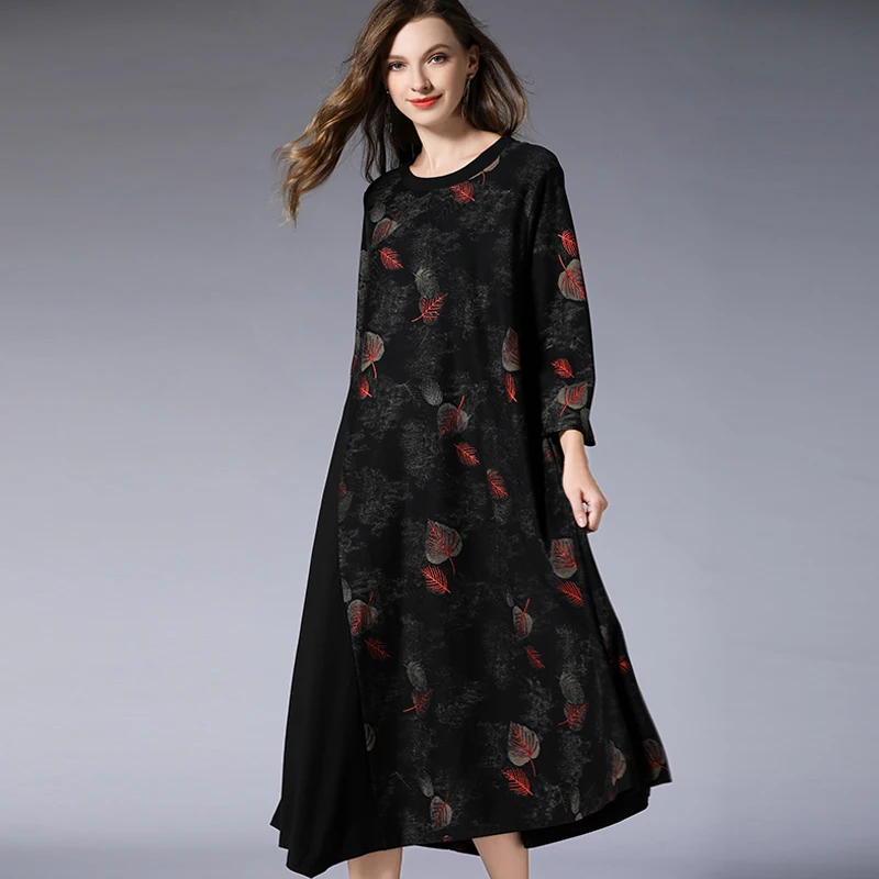 Plus Size Winter Autumn Basic Dress Woman Elegant All Match Patchwork ...