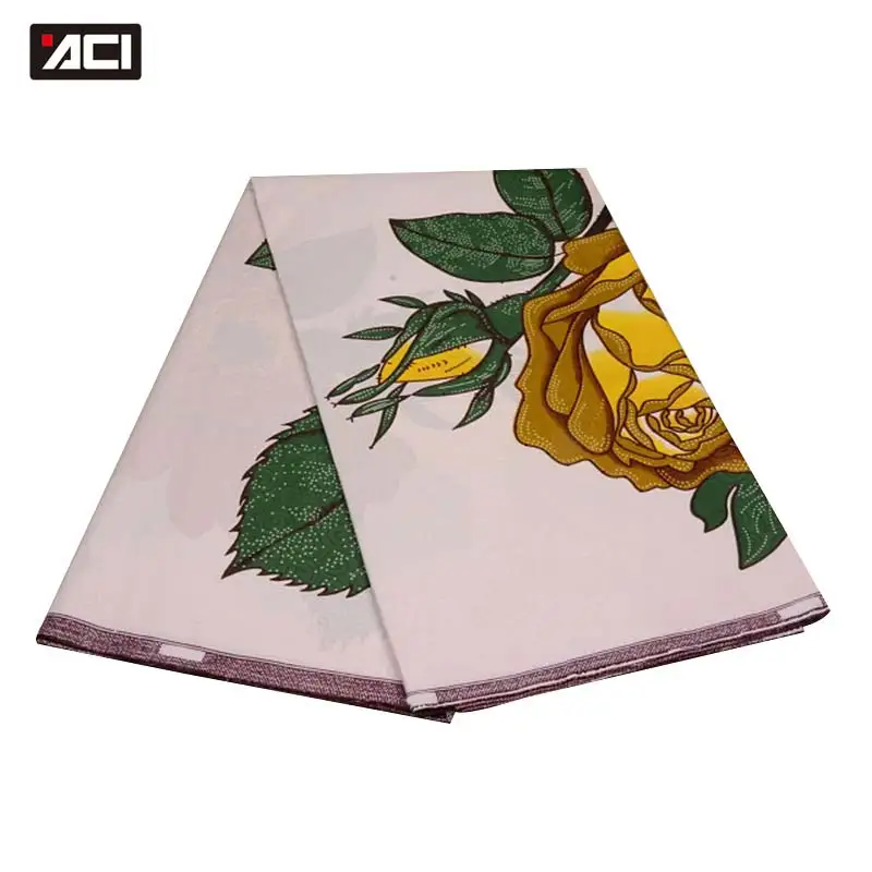 

ACI Big Flower African Fabric White Color Veritable Wax Hollandais Ankara Fabric 6 Yards Dutch Super Java Print Wax Hollandais