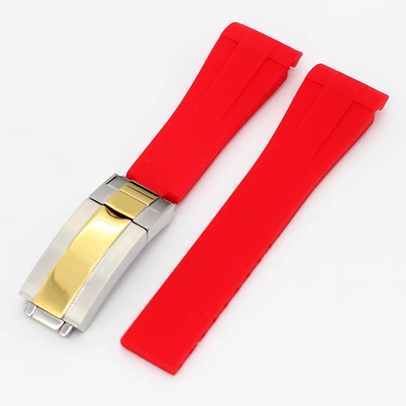 Высококачественный силиконовый ремешок для часов Ремешок 20 21 мм зеленый - Цвет ремешка: Red  Middle Gold