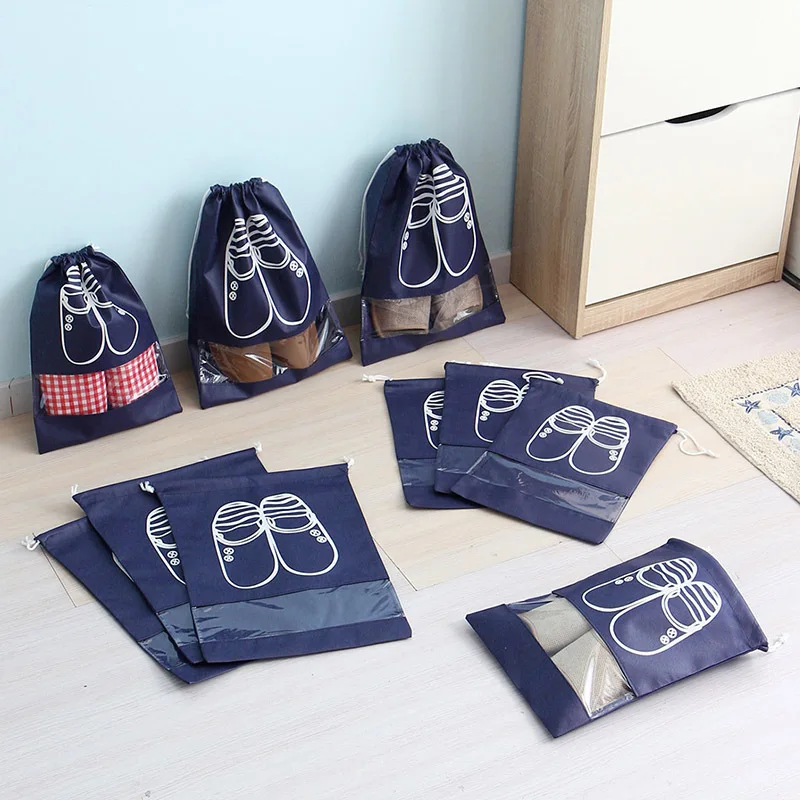 

2 Sizes Waterproof Shoes Bag Pouch Storage Travel Bag Portable Tote Drawstring Bag Organizer Cover Non-Woven Laundry Organizador