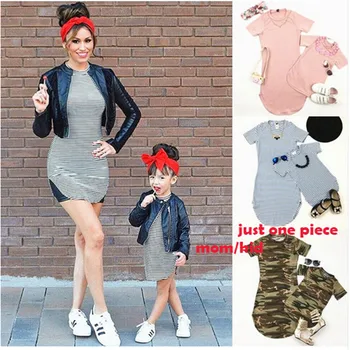 

Mother daughter dresse Family Matching clothes Striped Long sleeve Striped Mom and daughter Mini Short dress Family look Fashion