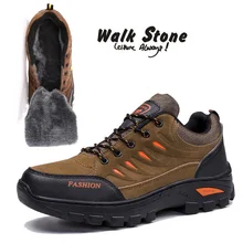 

Winter Fur Warm Men Outdoor Sports Work Shoes Leather Anti-skid Shock Absorption Ankle Snow Boot Men's Camping Trekking Sneakers