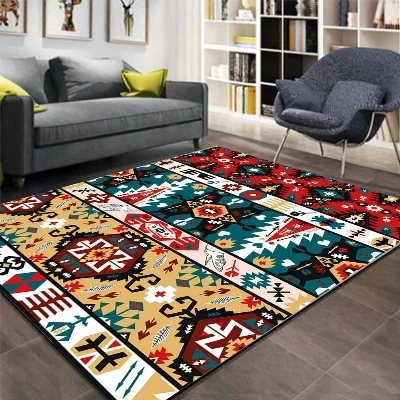 Еще ацтеков Этническая коричневый зеленый красный ретро 3d принтом Нескользящие из микрофибры Гостиная современные декоративные моющийся коврик