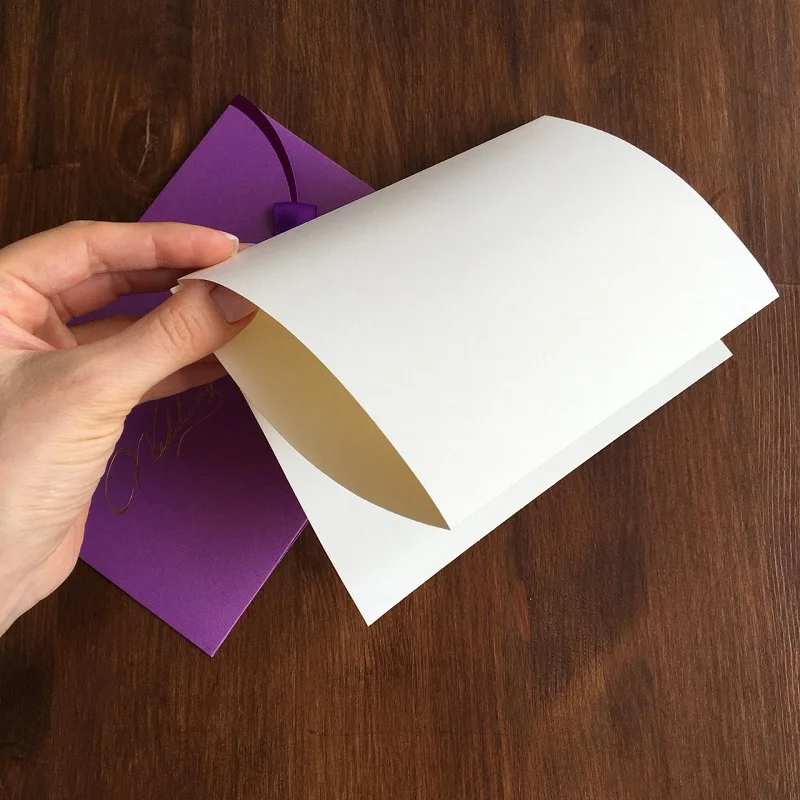  L008 Elegant Wedding Invitation card classic desing while color with satin bow 10 pcs per pack. - 32975231776
