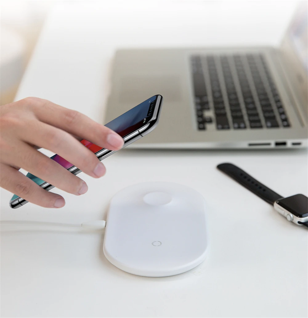 BASEUS BSWC-P19 Double Bases Smart 2-in-1 Wireless Charger Fast Charging Pad - White-14