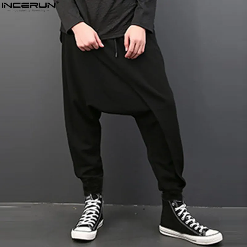 INCERUN Plus Size Men Casual Drape Drop Crotch Harem Hip-hop Pants Trouser Baggy Dancing Pants Gothic Punk Style Harem Pants Men yoga harem pants