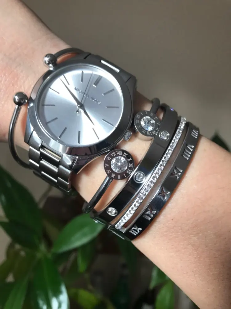 stainless steel bracelets bangles women cuff crystal roman numerals