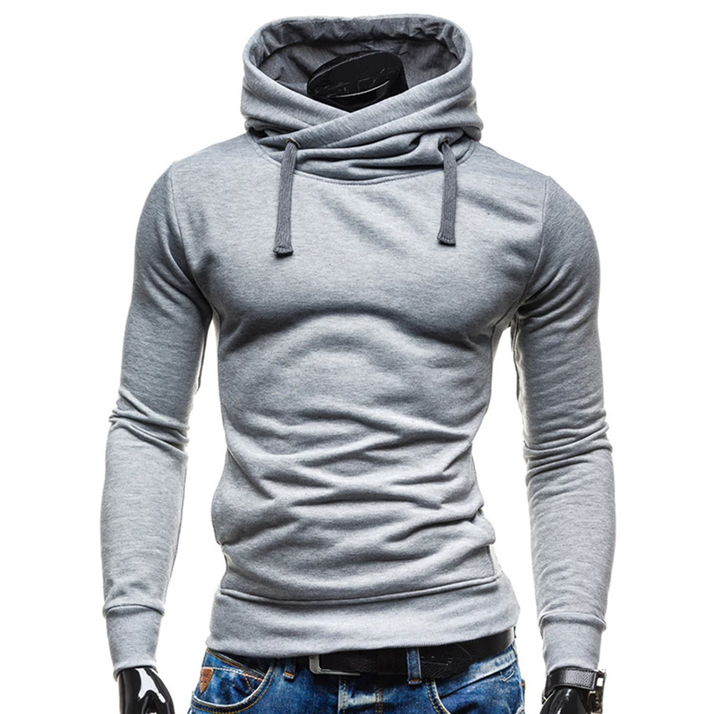 Men's Autumn Solid Color Elbow Patch Casual Draw Cord Hooded Sweatshirt ...