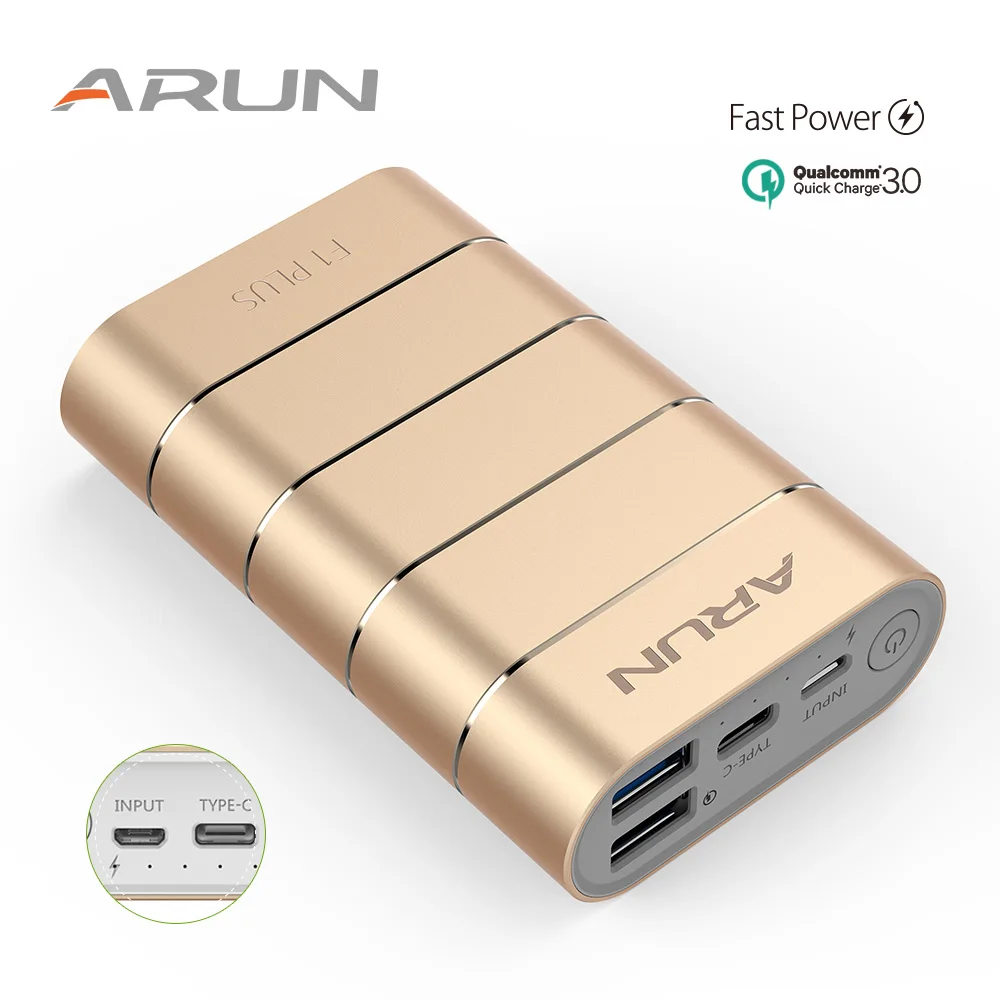 

ARUN 7500 mAh Power Bank QC3.0 Intelligent Type-c External Battery 2 USB Portable Mobile Charger For Xiaomi iPhone X Huawei