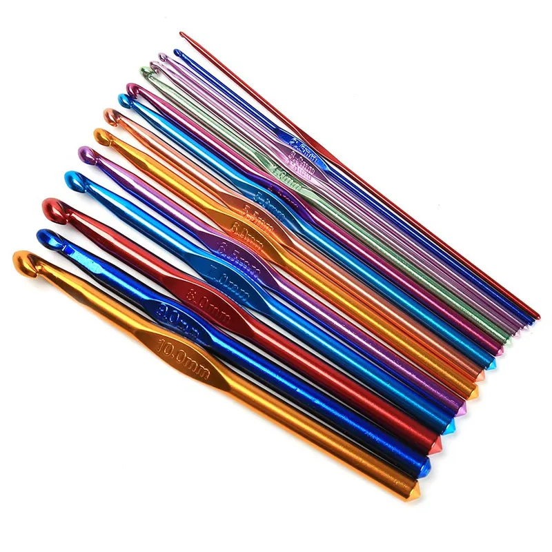 14 Sizes Multi Colored Aluminum Crochet Hooks Knitting Needles Kit Handle Knitting Needles For
