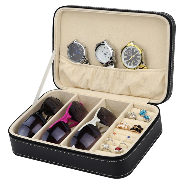 New Leather Multifunction Diy Watch Jewelry Storage Box With Zipper New Leather Multifunction Diy Watch Jewelry Storage Box With Zipper Sungles Case Ring Earring Display Organizer