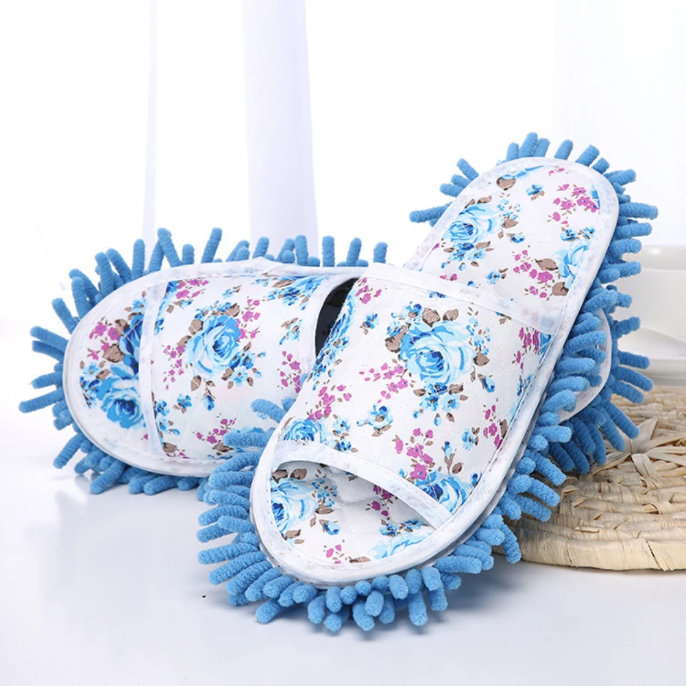Floor Dust Cleaning Slippers Shoes Mop Non Slip Rose Flower House Home