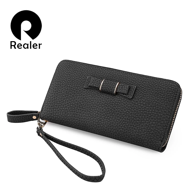 

REALER women wallet casual long purse zipper wallet female small clutch bag with bowknot ladies purses