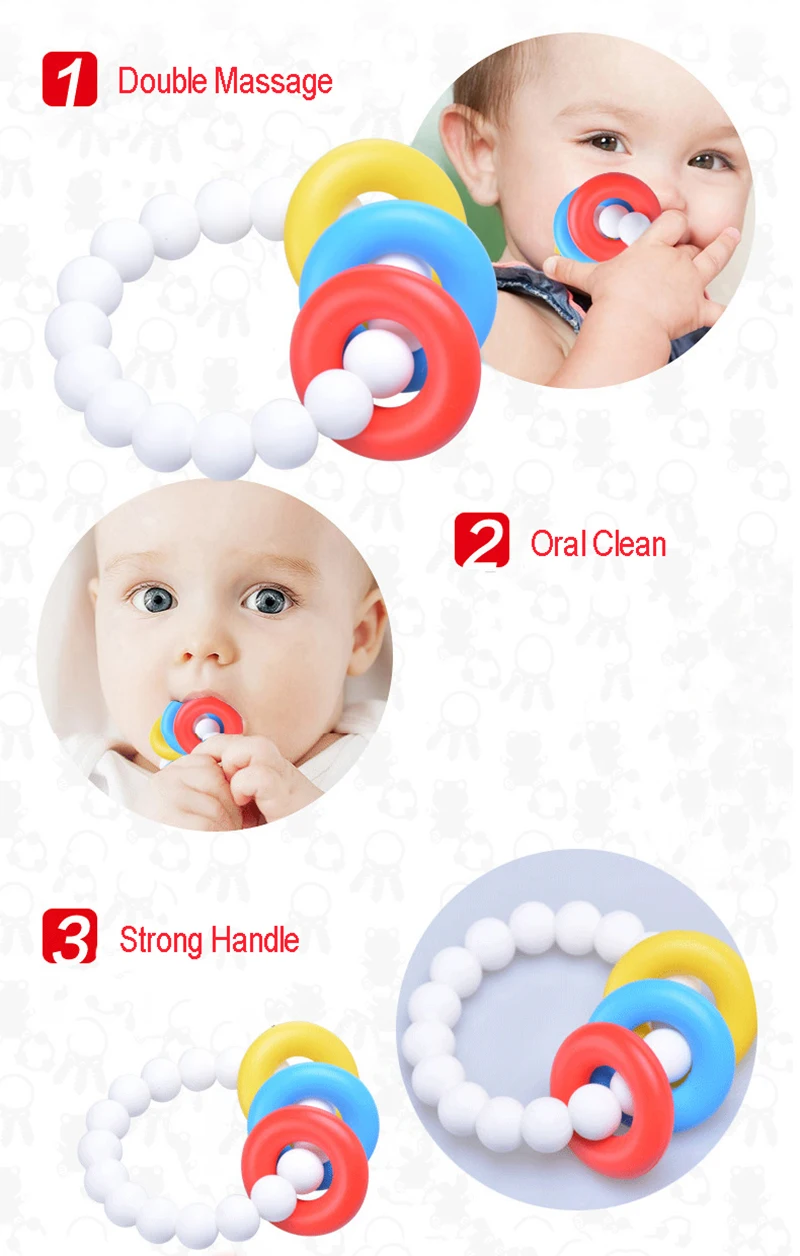 Colorful Baby Chewy Teething Toys Bell Ring Teether Toddlers Organic Infants Training Sensory Toothbrushes  (9)