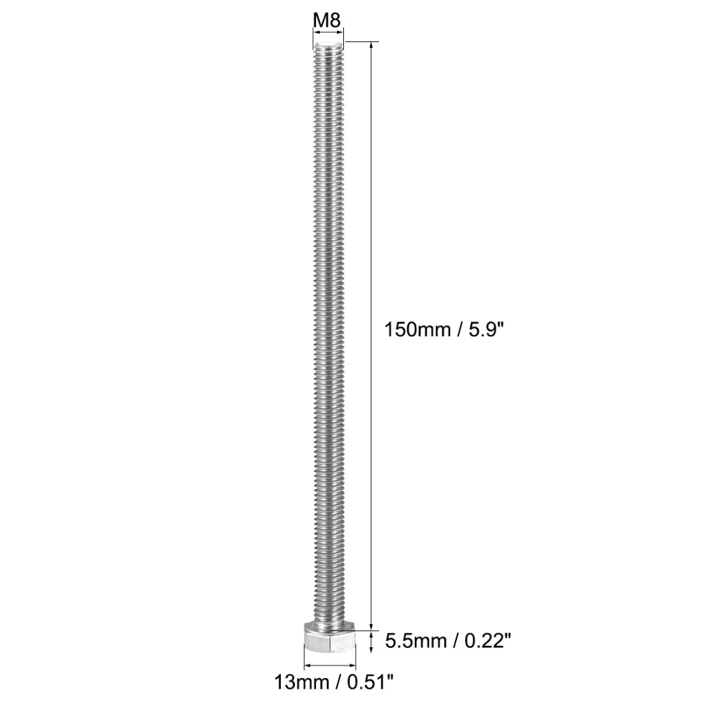 UXCELL 2 шт. болты M8 нити 130/150 мм 304 Нержавеющая сталь шестигранный винт с головкой болты крепежа для Офис прибор корабль в сборе