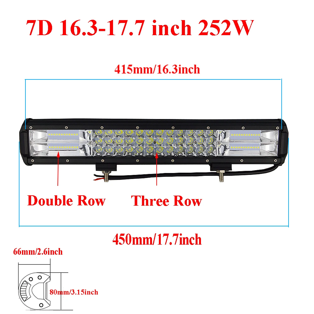 Высокая мощность 7D трехрядный 1" 18" 2" 23" дюймовый светодиодный фонарь для вождения внедорожника для грузовика внедорожника ATV 4x4 4WD 12V 24V 288W 324W