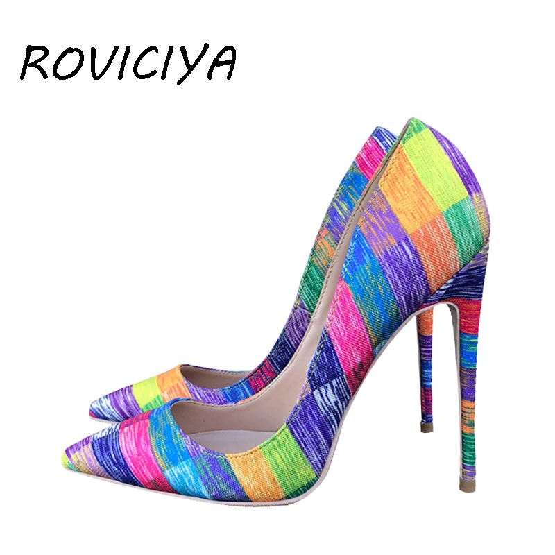 

Colored Cloth Ladies High Heel Sexy Women Pumps Spring Autumn Wedding Party Woman Shoes 8 12 cm Stilettos 33-45 BM010 ROVICIYA