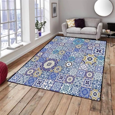 cheap Else Blue Brown Turkish Vintage Ottoman Design 3d Print Non Slip Microfiber Living Room Decorative Modern Washable Area Rug Mat