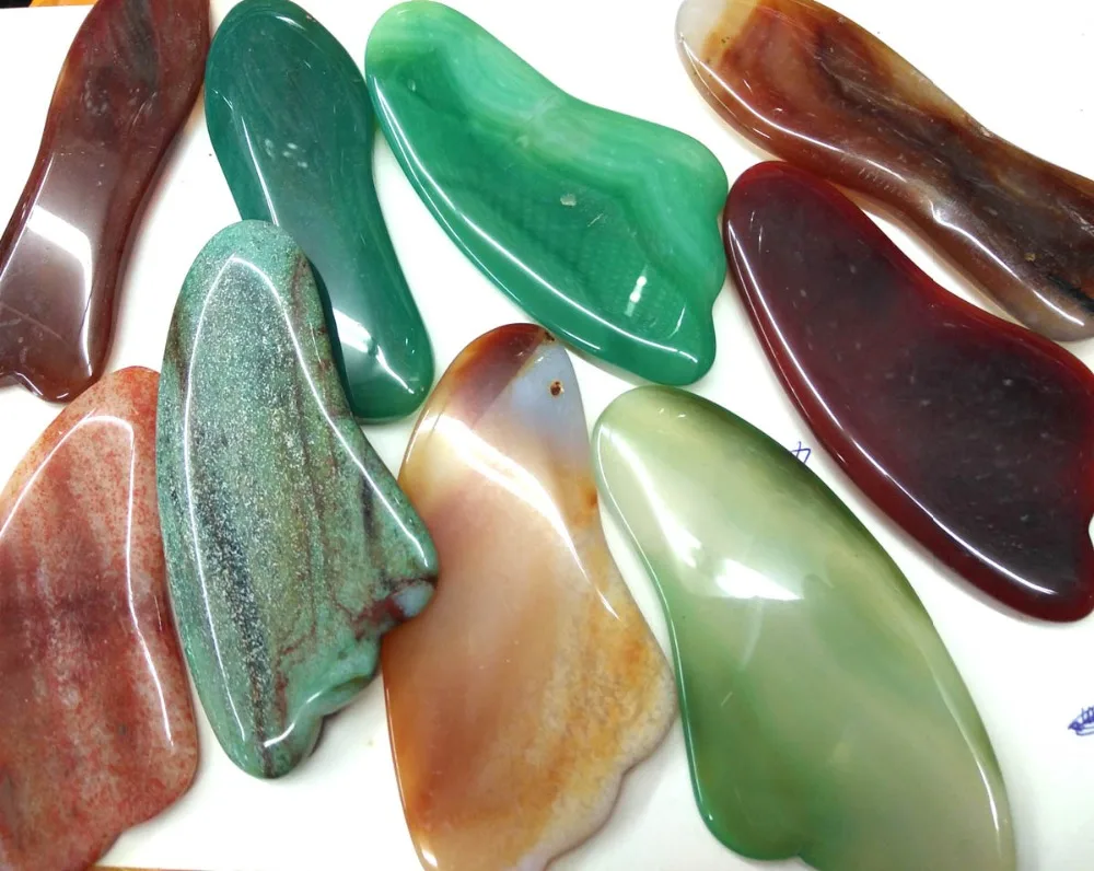 

Wholesale Natural Slice Botswana Agate Carnelian Gua Sha Board 3-4 inch Guasha Face Body Tool Chalcedony