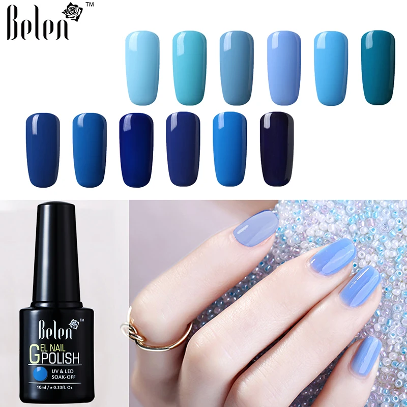 

Belen 10ML Blue Color Nail Polish Long Lasting Enamel Semi Permanent Base Top Paint Gellak Hybrid Sale Varnish Lucky Lacquer