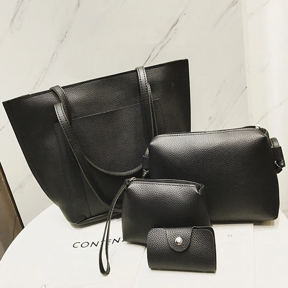 

4Pcs/Set Women Faux Leather Handbag Shoulder Crossbody Bag Clutch Card Holder