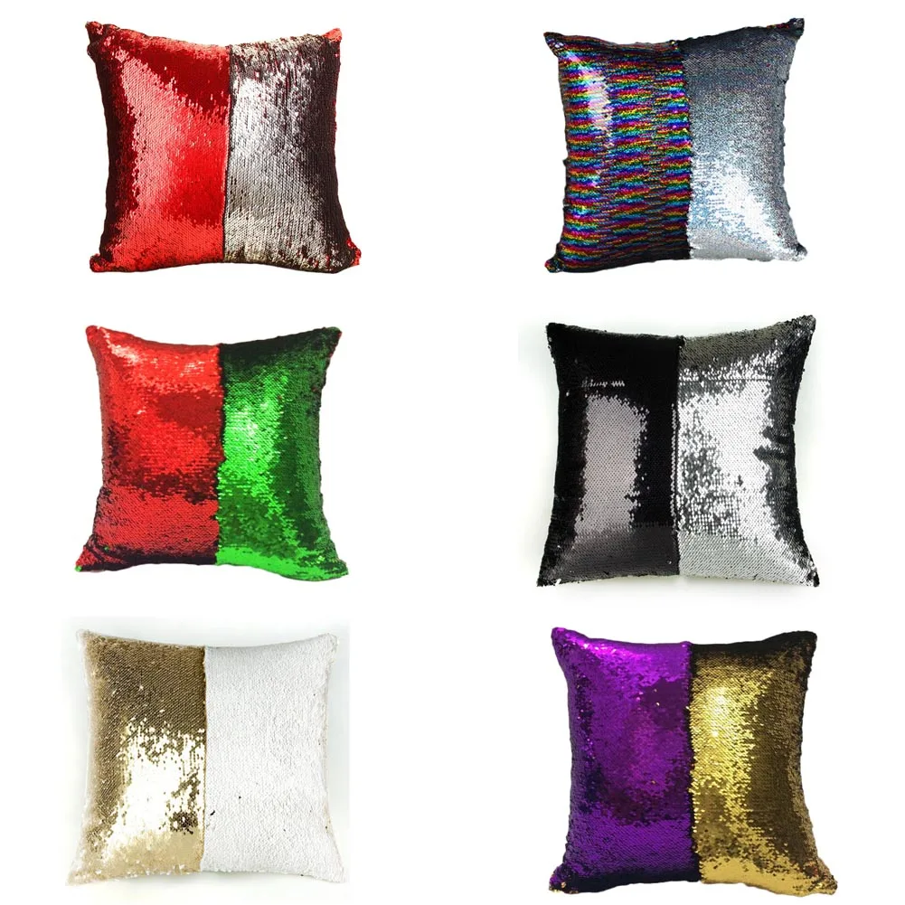 1Pcs!! New Fashion Reversible Two Colors Sequin Pillow Magical Color Changing Throw Pillow Cover