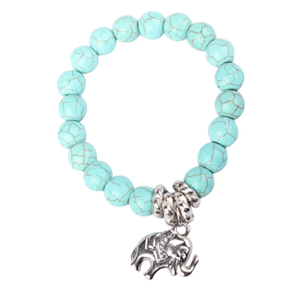 

Fashion Natural Stone Bead Tibet Silver Tone Elephant Charm Bracelet