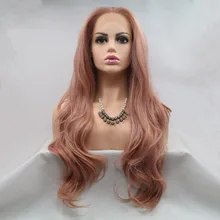 Marquesha реалистичные длинные волнистые розово-золотые натуральные персиковые розовые высокотемпературные синтетические парики на шнурках спереди для женщин