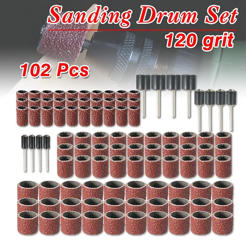 

102pcs/Set Sanding Drum Polihsing Bands Sleeves Grit Pads Set Rotary Tool Rubber Mandrel Kit fits Rotary Tool