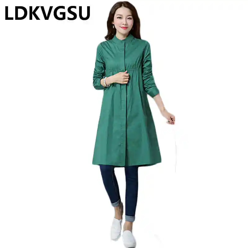vent Green Col 2018 Manteau Coupe Tranchée Cardigan Debout kafei Coréenne Mince Femmes Outwear Is024 Section Automne Nouveau Long Colour Femelle Printemps qwwXUF4