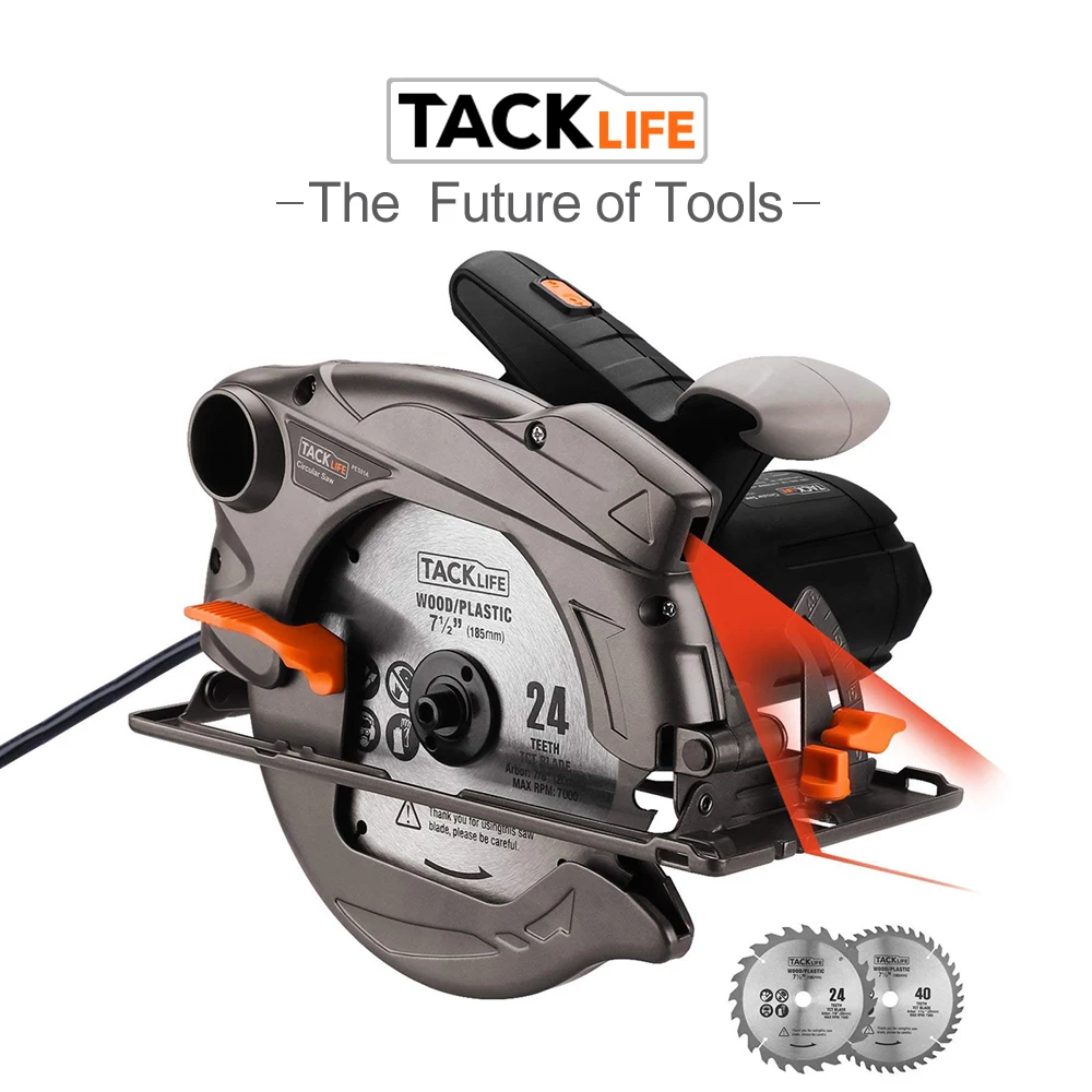 

Tacklife Circular Saw Applicable for Cutting Wood Tile Plywood Soft Metal PES01A With24 and 40-tooth Blade,Rip guide,Dust Blower