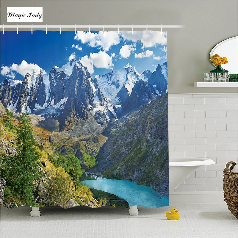 Accesorios de Cortinas de ducha Roca Elegante Montañas de Hielo Pico Superior Naturaleza Roca Rusia Paisaje Lago de Agua Azul 180*200 cm|shower curtain|shower curtain rockcurtains shower curtains - AliExpress