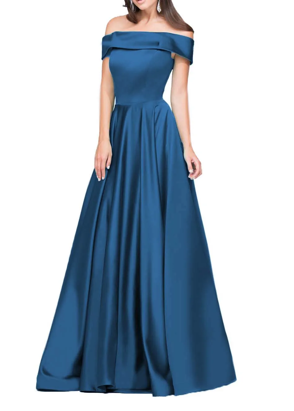 Baijinbay vestido de festa длинное вечернее платье трапециевидной формы, простое вечернее платье с открытыми плечами, торжественное Пышное Платье на шнуровке, Robe De Soiree - Цвет: Cobalt Blue