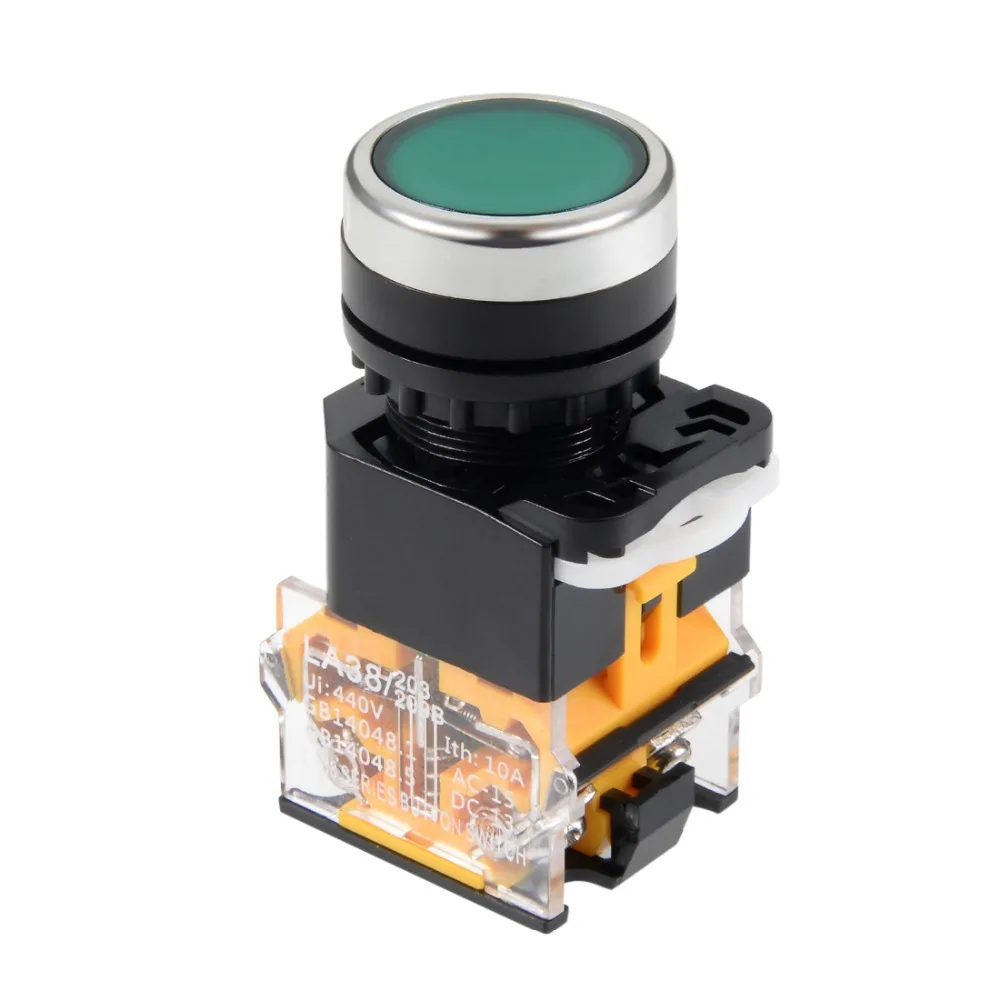 

UXCELL 22mm 1 PCS Latching Push Button Switch Green Round Button DPST 1 NO 1 NC To Control The Electromagnetic Starter Switch