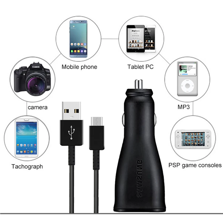 4Samsung S9 S8 plus Car Charger Fast Original Adapter 9V1.67A & 5V2A 1.2m USB Type C Cables 2USB Note8 S 9 S 8 C5 C7 C9pro