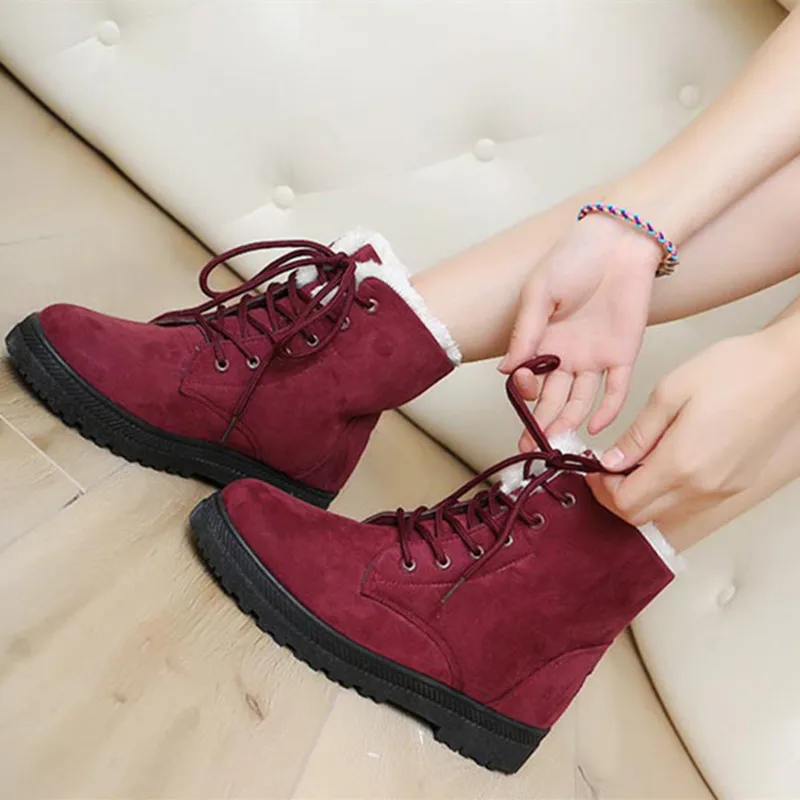 melhor Oeak Neve Botas de Salto Alto De Camurça Mulheres Botas de Inverno Quente Fur Palmilha De Pelúcia Ankle Boots Calçados Femininos Hot Lace up sapatas Da Mulher 2018