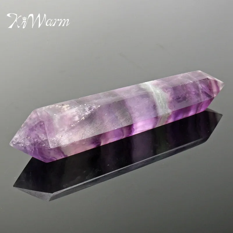 

KiWarm 100% Natural Purple Fluorite Crystal Quartz Point Double Terminated Wand Healing Gemstone Ornaments DIY Crafts 80-110MM