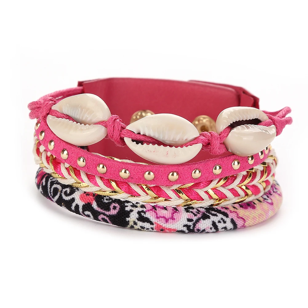 WomensMultiLayersShellBraidedRopeBeachBraceletJewelry