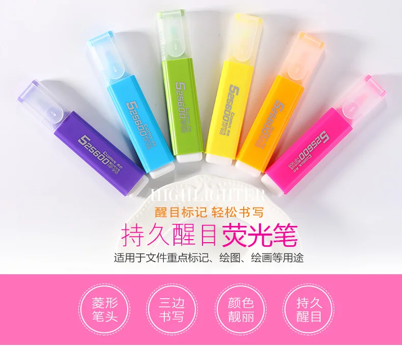 Comix High-capacity Highlighter Pen Marker Pens Cute Kawaii Stationery Material Papelaria Writing student Office School Supplies