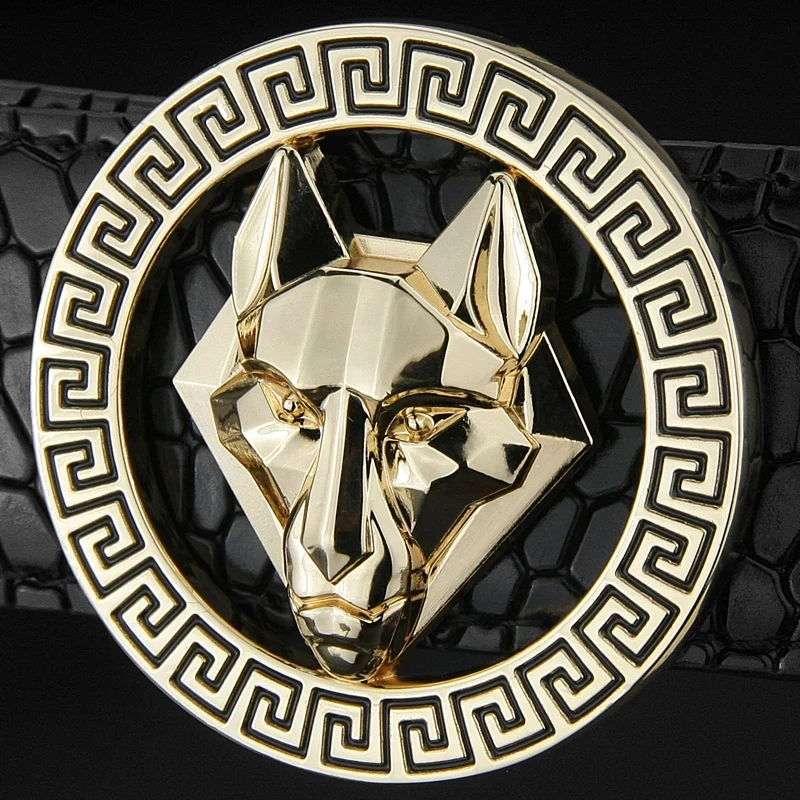 

High Quality round buckle wolf belt men Crocodile Grain genuine leather designer luxury brand Waist Strap fashion ceinture homme