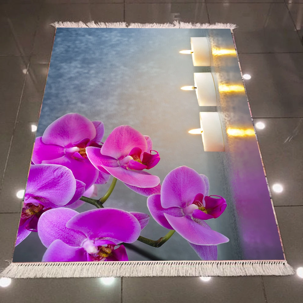 

Else Purple Orchids Flowers Floral White Candles 3d Microfiber Anti Slip Back Washable Decorative Kilim Area Rug Carpet