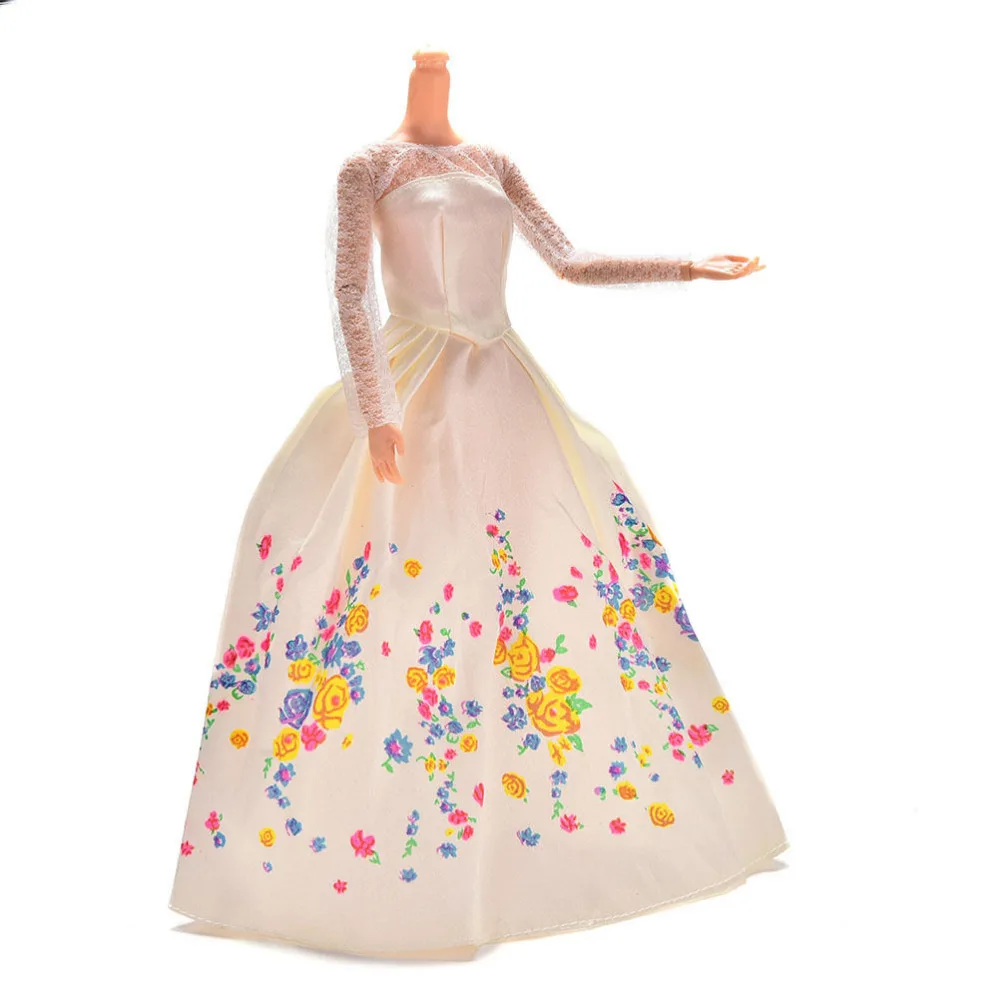 TOYZHIJIA, 1 шт., модное платье для куклы с цветочным принтом, одежда для Барби, ручная работа, белое кружевное свадебное платье для куклы, аксессуары для кукол