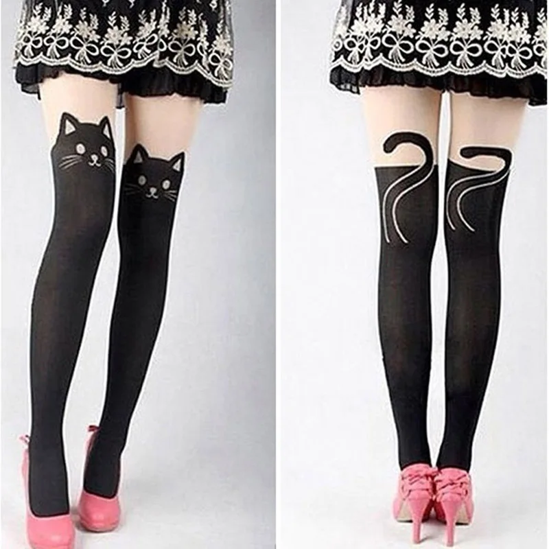 

2018 New Sexy Girl'S Pantyhose Cute Cat Print Tatto Stockings Summer Tranisparent Thin Pantyhose Girls Women Tights Rajstopy