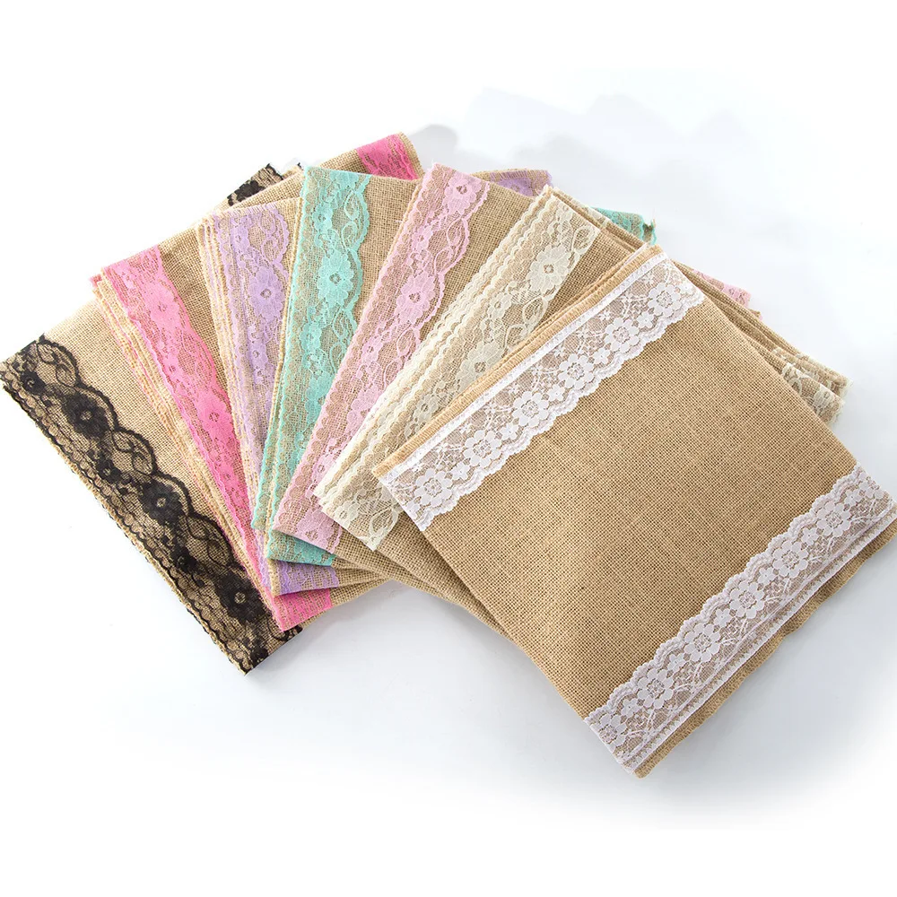 

Vintage Burlap Jute Linen Table Runner Lace Cloth Dinning Room for Retro Style Wedding party Accessories Home Textile 30x275cm