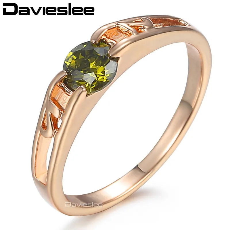 Женские обручальные кольца Davieslee с оливковым камнем полные золотом 585 пробы
