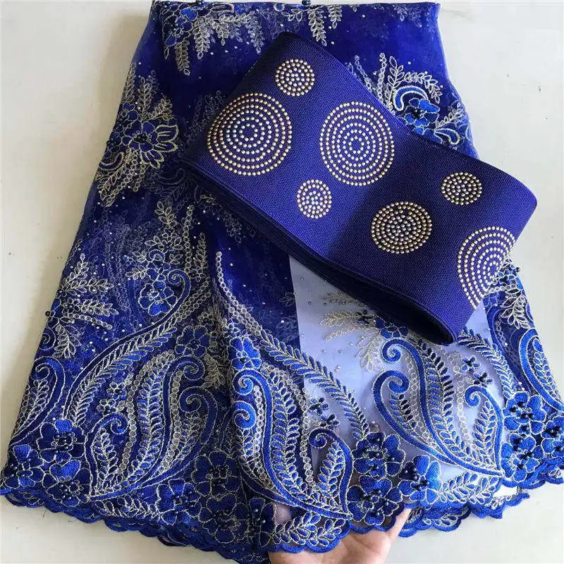 

African Royal Blue Color French Lace In Fashion Design Matching Aso Oke Nigerian Lace Fabrics With Sequins French Lace Fabric 30