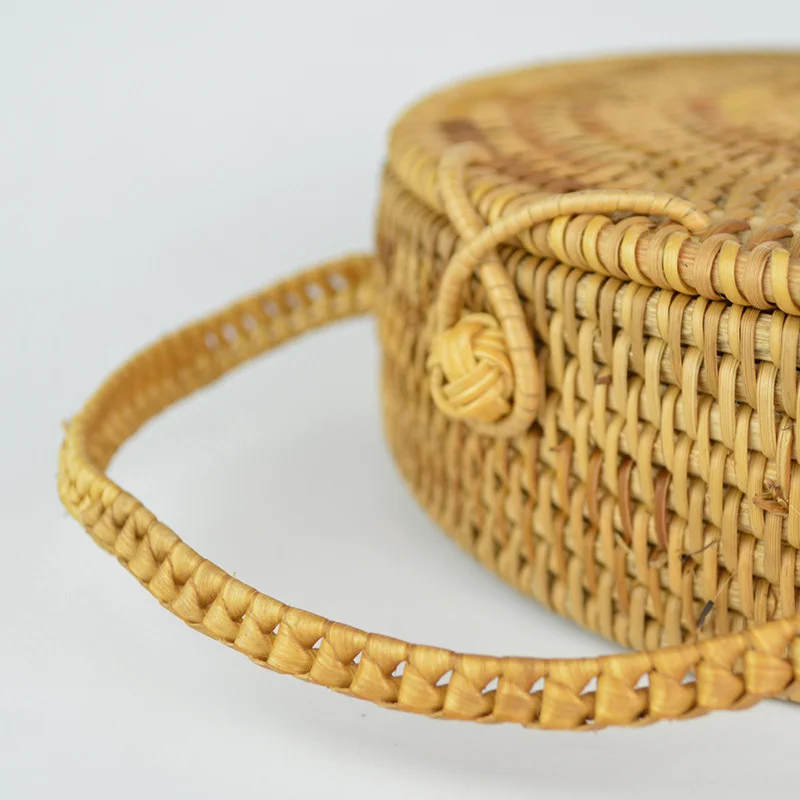 Women Straw Bag Circle Summer Female Beach Bag Porcelain Design Travel Lady Handbag Rattan Tote Knitted Hand Bag Handmade SS3014 (4)