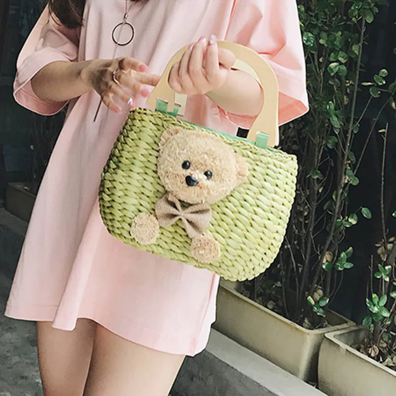 Women Beach Handbag Summer INS Popular Female Straw Bags Casual Lady Mini Fashion Bear Handle Bag Travel Knitted Bolsa SS3174 (16)