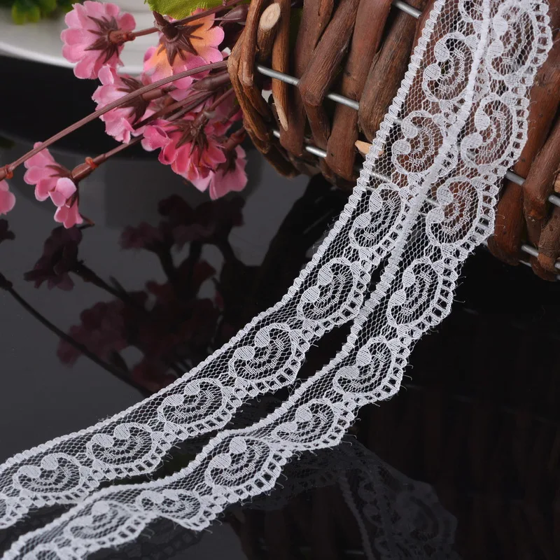 30Yards Black/White Mesh Fabric Lace Trim Ribbon Inelastic Embroidered