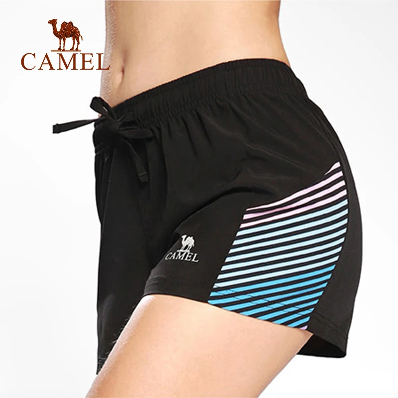 

CAMEL Compression Workout Training Running Shorts Women Striped Loose Jogging Summer Elastic Female Gym Sports Jogging